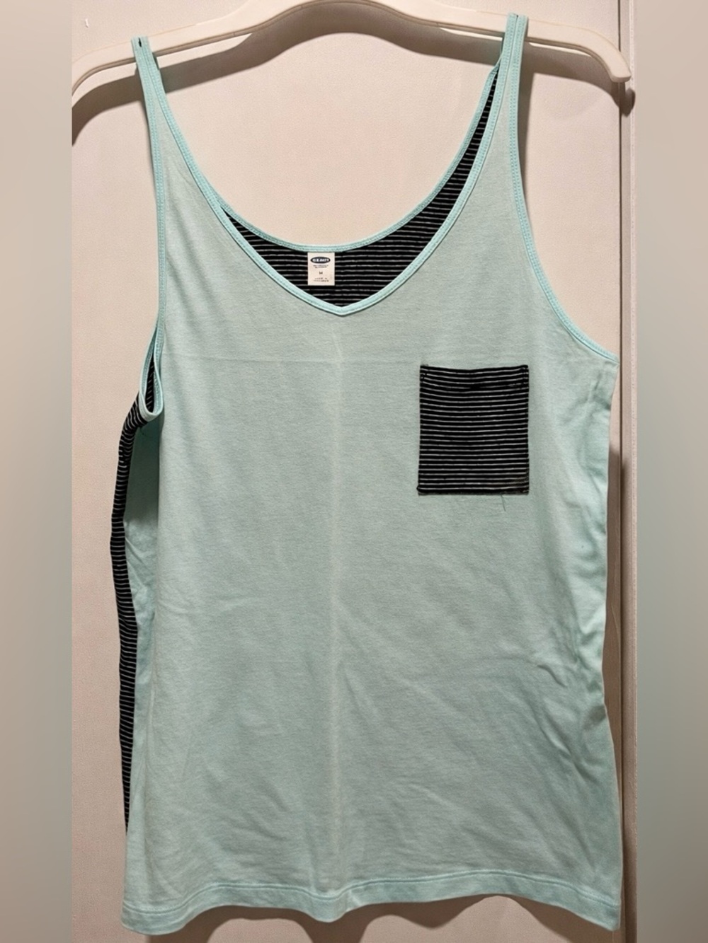 Old Navy Light Blue Tank Top | Striped Pocket & Back | Size Medium